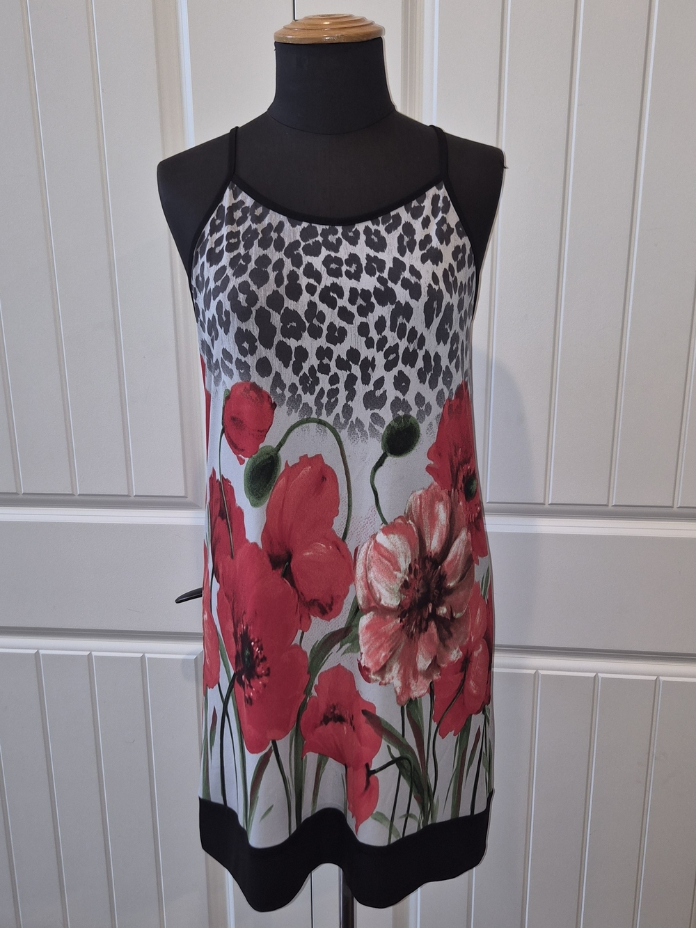 Floral Animal-Print Midi Dress in Red and Black